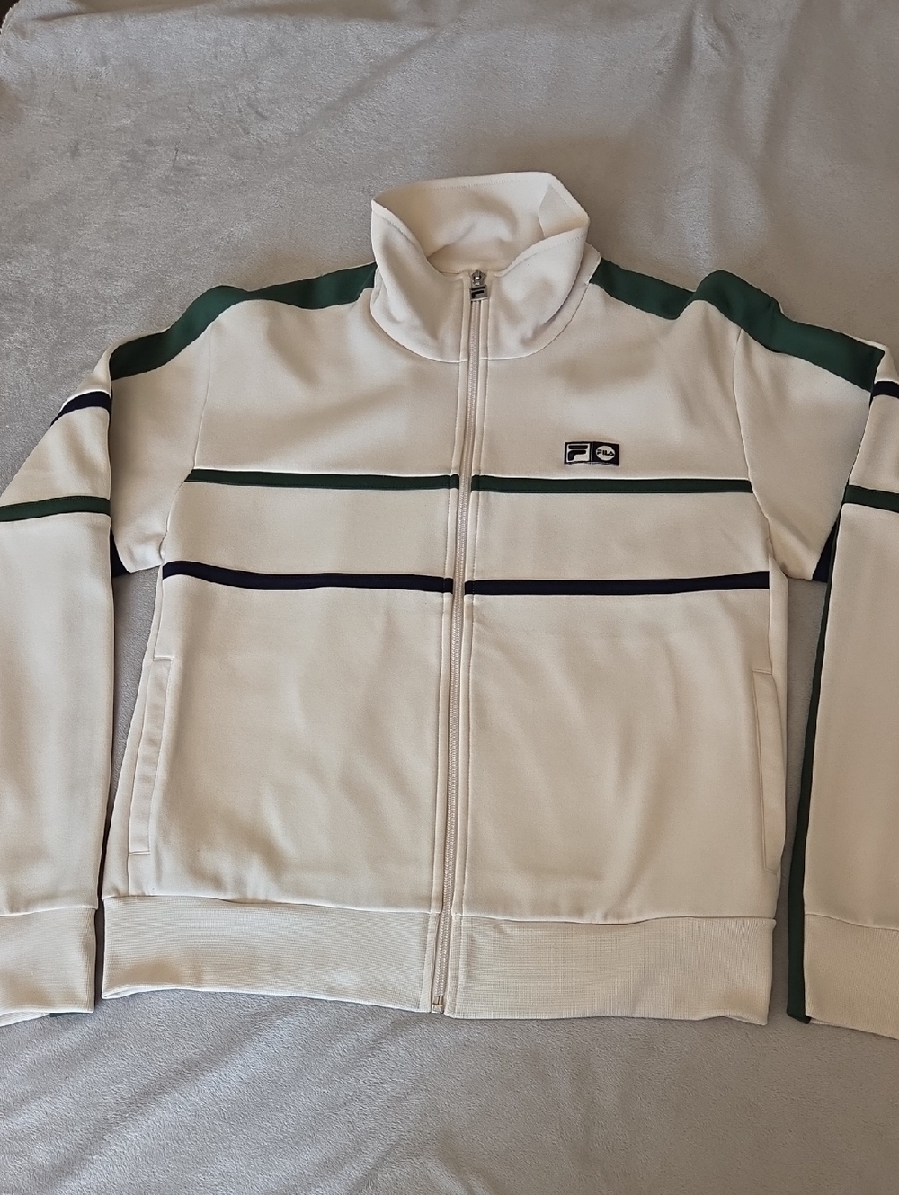 Excellent Men's Fila Tracksuit Top. Cream, Green & Blue. Size M